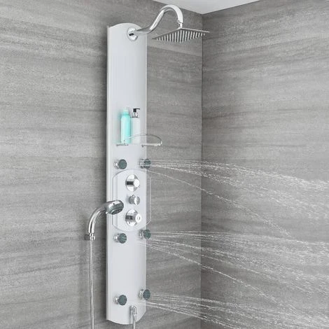Milano Baya - Modern Exposed Aluminium Thermostatic Shower Tower Panel With Rainfall Shower Head&44 Hand Shower Handset And Body Jets - Chrome - Image 3