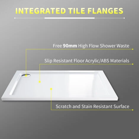 ELEGANT Rectangular 1400 X 800 X 40 Mm Stone Tray For Shower Enclosure Cubicle + Waste Trap - Image 2