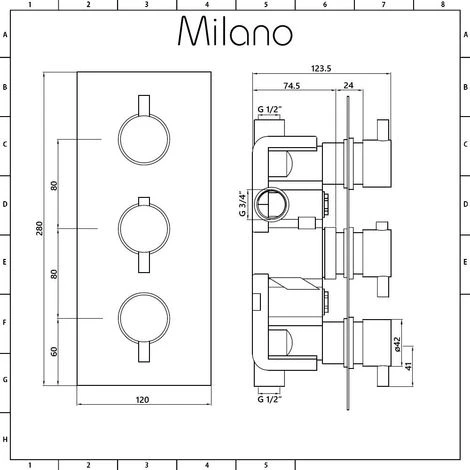 Milano Nero - Modern 2 Outlet Triple Thermostatic Mixer Shower Valve With 300mm Wall Mounted Square Rainfall Shower Head And Hand Shower Handset Kit - Black - Image 3