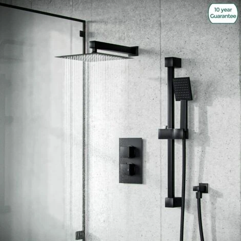 Matt Black Rainfall Shower Head With Hand Held And Thermostatic Valve Temel