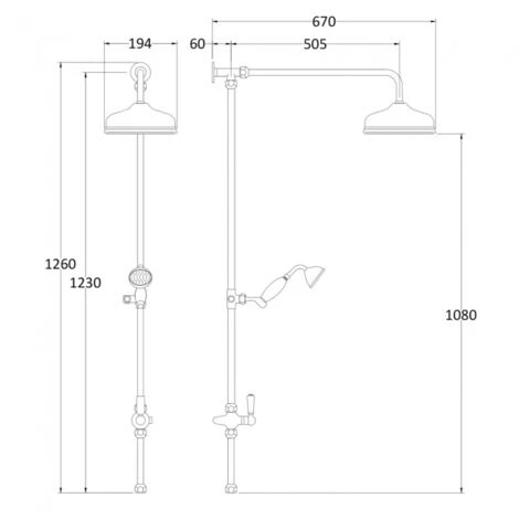 Hudson Reed Victorian Grand Shower Riser Kit With Diverter With Fixed Shower Head And Handset - Chrome - Image 2