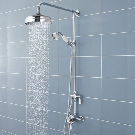 Hudson Reed Victorian Grand Shower Riser Kit With Diverter With Fixed Shower Head And Handset - Chrome - Image 3