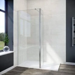 ELEGANT 800mm Easy Clean Walk In Wetroom Shower Enclosure Panel 8mm Glass Screen With 1400 X 700mm Slate Effect Shower Tray And 300mm Flipper Panel