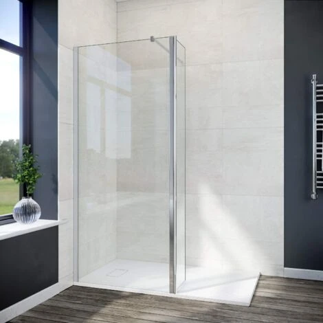 ELEGANT 900mm Walk In Shower Screen Glass Panel With 300mm Return Panel And 1400x900 Mm Shower Tray, 1900mm Height, 8mm Easy Clean Glass Wet Room Screen Panel Enclosure