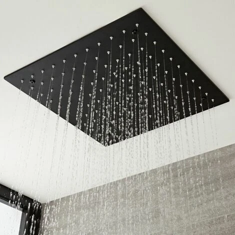 Milano Nero - Modern Black Concealed Triple Thermostatic Mixer Shower Valve With 400mm Square Ceiling Mounted Recessed Rainfall Shower Head And Hand Shower Handset Kit - Image 3