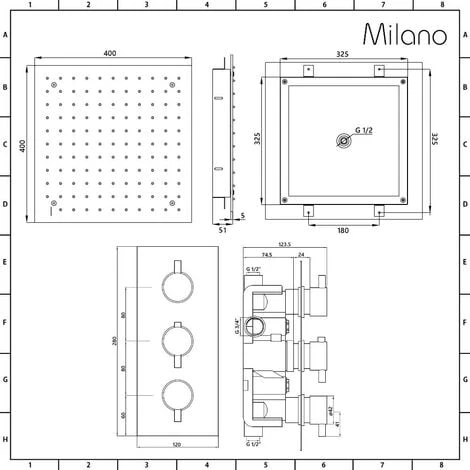 Milano Nero - Modern Black Concealed Triple Thermostatic Mixer Shower Valve With 400mm Square Ceiling Mounted Recessed Rainfall Shower Head And Hand Shower Handset Kit - Image 4