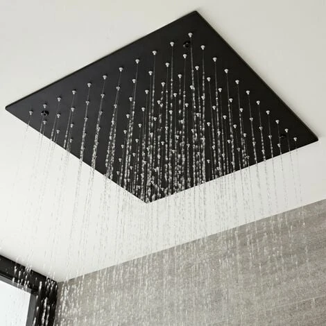 Milano Nero - Modern Black Concealed Twin Diverter Thermostatic Mixer Shower Valve With 400mm Square Ceiling Mounted Recessed Rainfall Shower Head And Hand Shower Handset Kit - Image 3