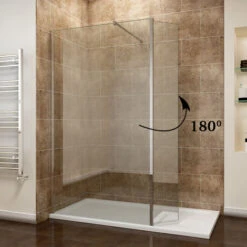 ELEGANT 1100mm Frameless Wet Room Shower Screen Panel 8mm Easy Clean Glass Walk In Shower Enclosure With 300mm Return Panel And Support Bar