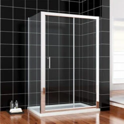 ELEGANT Sliding Shower Enclosure 6mm Glass Shower Cubicle With 1200x800mm Stone Tray And Waste + Side Panel + Riser Kit