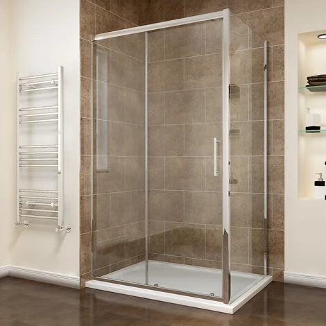 ELEGANT 1000 X 800mm Sliding Shower Enclosure 8mm Easy Clean Glass Shower Cubicle Door With Shower Tray + Side Panel