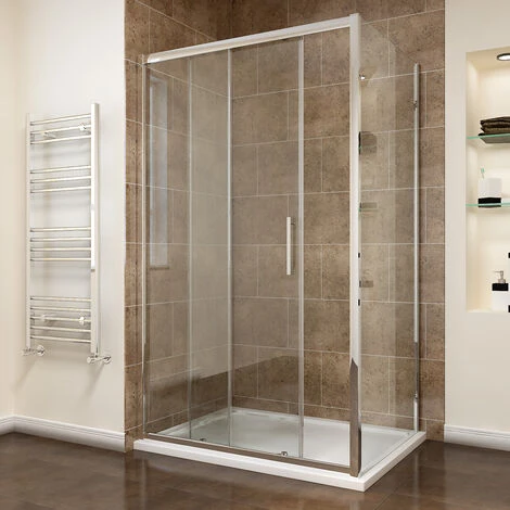 ELEGANT 1000 X 800mm Sliding Shower Enclosure 8mm Easy Clean Glass Shower Cubicle Door With Shower Tray + Side Panel - Image 2