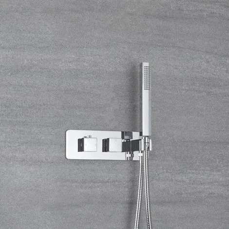 Milano Arvo - Modern 2 Outlet Twin Diverter Thermostatic Mixer Shower Valve With Hand Shower Handset And 1.75m Hose - Chrome - Image 2