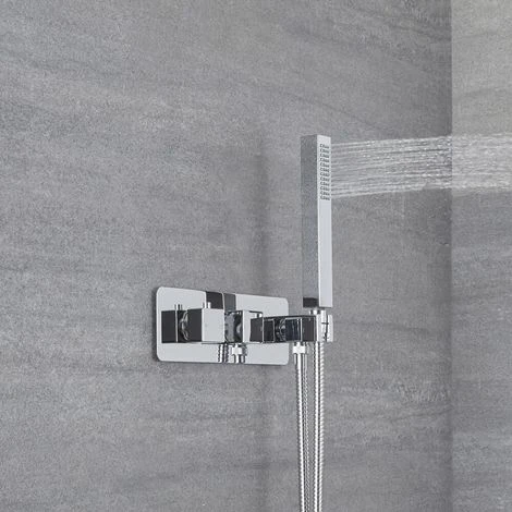 Milano Arvo - Modern 2 Outlet Twin Diverter Thermostatic Mixer Shower Valve With Hand Shower Handset And 1.75m Hose - Chrome - Image 3