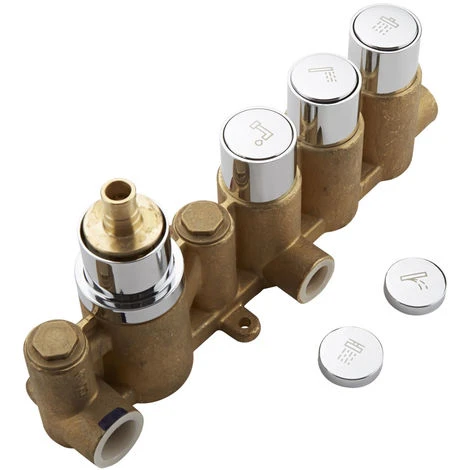 Milano Orta - Modern Two Outlet Push Button Thermostatic Shower Mixer Valve With 400mm Round Ceiling Mounted Recessed Rainfall Shower Head And Hand Shower Handset Kit - Chrome - Image 4