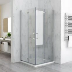 MIQU 900 X 900 Mm Bifold Shower Enclosure Corner Entry Cubicle 6mm Easy Clean Nano Glass Frameless - No Tray