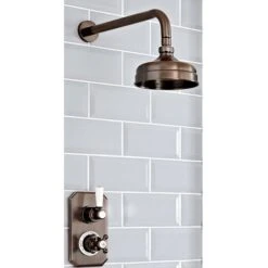 Milano Elizabeth - Traditional Twin Thermostatic Mixer Shower Valve With Round Fixed Rainfall Shower Head And Wall Mounted Shower Arm - Oil Rubbed Bronze
