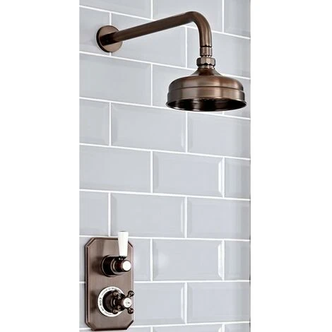 Milano Elizabeth - Traditional Twin Thermostatic Mixer Shower Valve With Round Fixed Rainfall Shower Head And Wall Mounted Shower Arm - Oil Rubbed Bronze