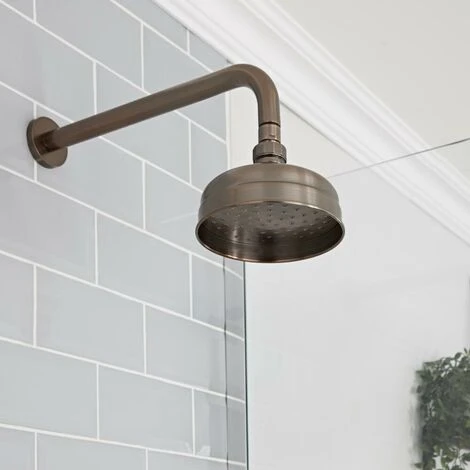 Milano Elizabeth - Traditional Twin Thermostatic Mixer Shower Valve With Round Fixed Rainfall Shower Head And Wall Mounted Shower Arm - Oil Rubbed Bronze - Image 2