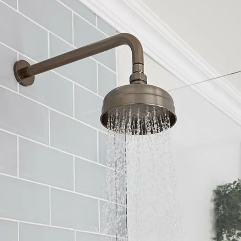 Milano Elizabeth - Traditional Twin Thermostatic Mixer Shower Valve With Round Fixed Rainfall Shower Head And Wall Mounted Shower Arm - Oil Rubbed Bronze - Image 3