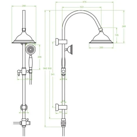 Retro Shower Column Wallmounted Rainfall + Handshower Antique Brass Finishing - Image 2