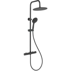Round Rainfall Black Brass Shower Column Wallmounted Thermostatic Mixer