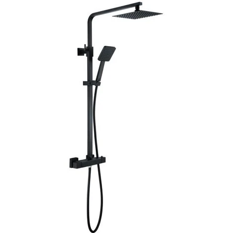 Solar Matt Black Exposed Bar Shower Mixer Kit - Thermostatic Square - Image 2