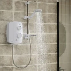 Triton Silent Thermostatic Electric Power Shower Bathroom White Chrome TAS2000SR