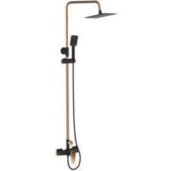 Black/Rose Gold Brass Bathroom Shower Column Set Handshower Square Rainfall