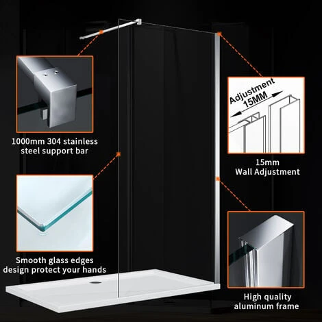ELEGANT Wetroom 1000mm Shower Screen Panel Walk In Shower Enclosure 8mm Easy Clean Glass - Image 4