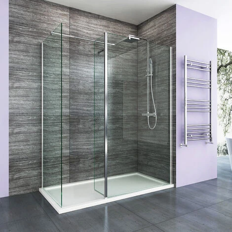 ELEGANT 1200 X 800 Mm Walk In Wetroom Shower Enclosure Panel With Stone Tray And 300mm Flipper Panel
