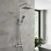 Thermostatic Mixer Shower Set Square Chrome Twin Head Exposed