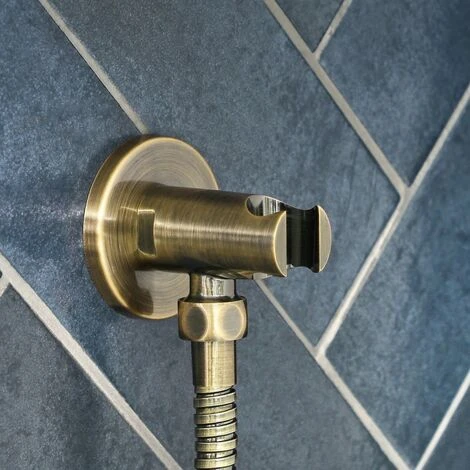 Milano Clarus - Modern Round Hand Shower Handset Outlet Elbow And Bracket - Brushed Brass - Image 2