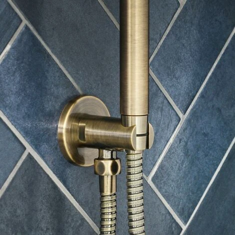 Milano Clarus - Modern Round Hand Shower Handset Outlet Elbow And Bracket - Brushed Brass - Image 3