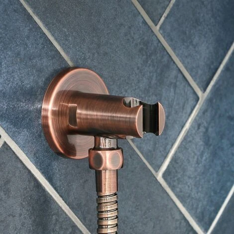 Milano Amara - Modern Round Hand Shower Handset Outlet Elbow And Bracket - Brushed Copper - Image 2
