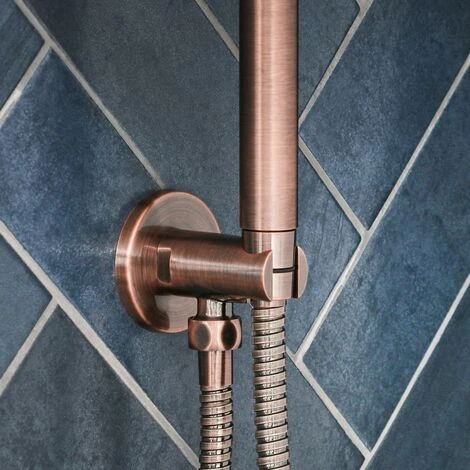 Milano Amara - Modern Round Hand Shower Handset Outlet Elbow And Bracket - Brushed Copper - Image 3