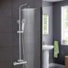AICA Bathroom Shower Mixer Thermostatic Set Twin Head Chrome Exposed Valve Square Set