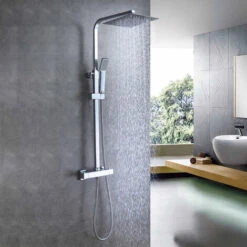 AICA Thermostatic Exposed Shower Mixer Bathroom Twin Head Large Square Bar Set Chrome