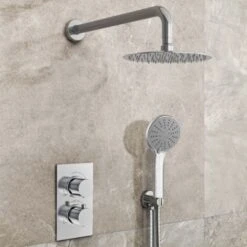 AICA Round Chrome Thermostatic Shower Mixer Bathroom Concealed Twin Head Valve Set