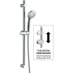 Chrome Stainless Steel Adjustable Shower Riser Rail Kit + Shower Head + Hose