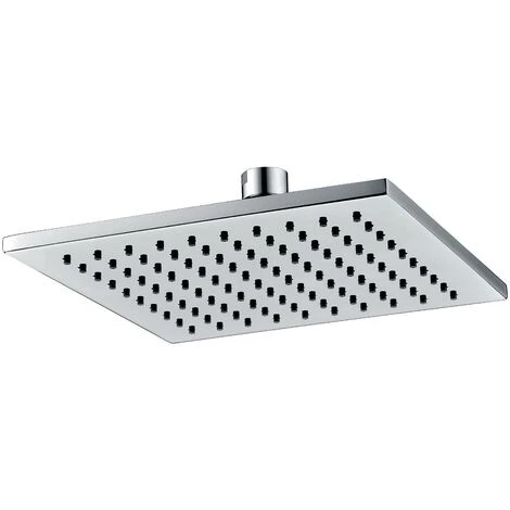 Square 200mm Fixed Shower Head Chrome Single Mode Rub Clean + Swivel Ball Joint