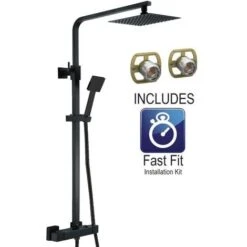 Matt Black Thermostatic Mixer Shower Set Square Black Twin Head Exposed Valve