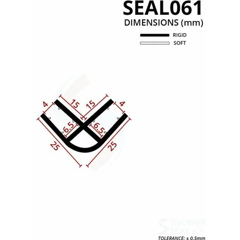 Vertical Corner Shower Seal For Screens, Doors Or Panels | Fits 4, 5 Or 6mm Glass | For 90°Joints | SEAL061 (80cm) - Image 3