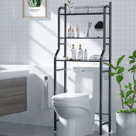 Livingandhome 3 Tier Over The Toilet Bathroom Storage Space Holder Stand, Black