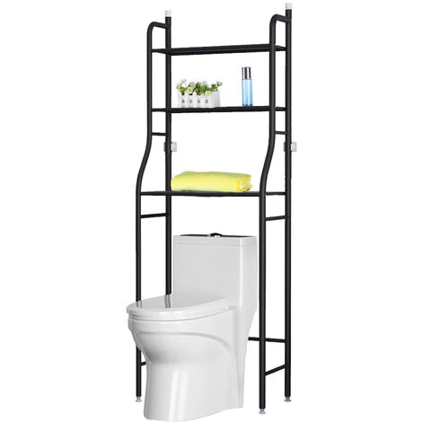 Livingandhome 3 Tier Over The Toilet Bathroom Storage Space Holder Stand, Black - Image 2
