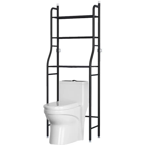 Livingandhome 3 Tier Over The Toilet Bathroom Storage Space Holder Stand, Black - Image 3