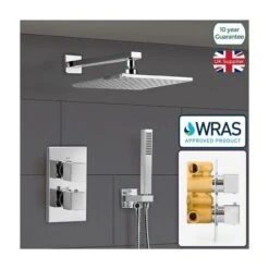 2 Dial 2 Way Square Concealed Thermostatic Mixer Valve ABS Shower Hand Held Kit