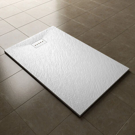 ELEGANT 1200x800mm Shower Tray White Slate Effect Shower Base Grain Rectangular With Waste Trap