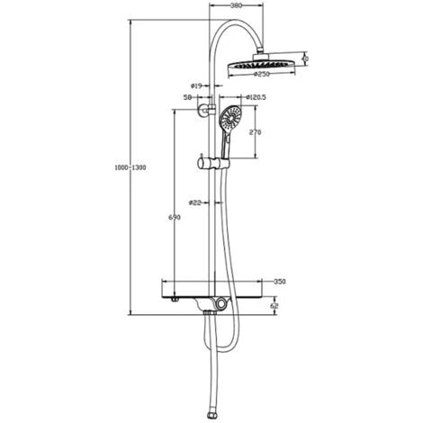 Overhead Shower Set With Tray AQUASTAR Chrome-Anthracite SCHÜTTE - Image 4