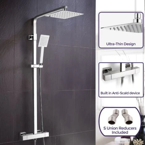 Fawley Square Thermostatic Exposed Twin Head Mixer Shower Set - Image 2