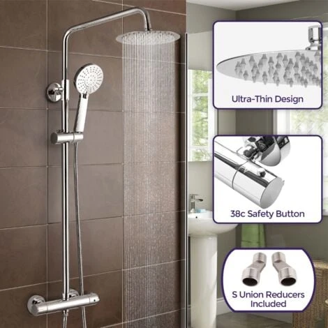 Fawley Round Thermostatic Exposed Twin Head Mixer Shower Set - Image 2